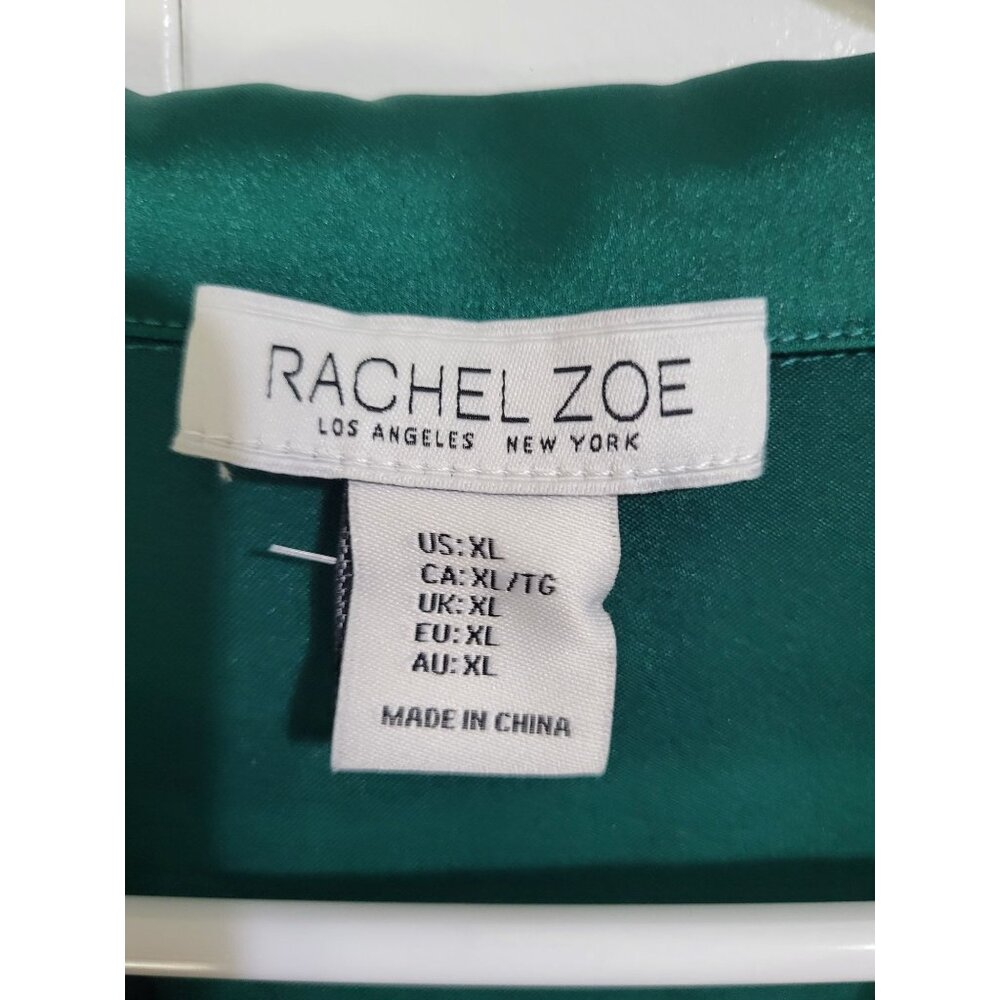 Rachel Zoe XL Satin Green Button Down Blouse Holiday Glam Jewel Tone Secretary - Picture 4 of 8